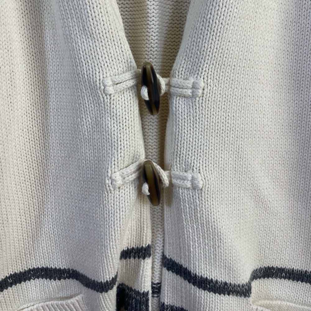 GAP Women’s White Navy Long Knit Cardigan Coastal Nautical Cotton Size L - Picture 4 of 11
